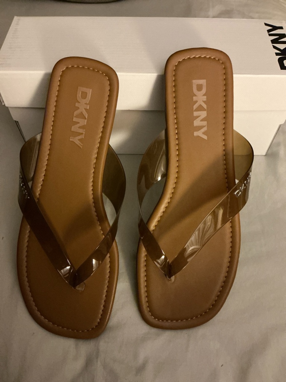 DKNY Brown Patent Thong Sandals